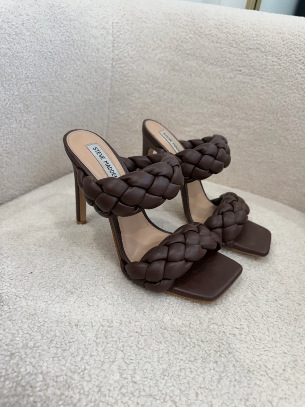 Steve Madden Braided Double-Strap High Heel Sandals - Dark Brown - Picture 8 of 16